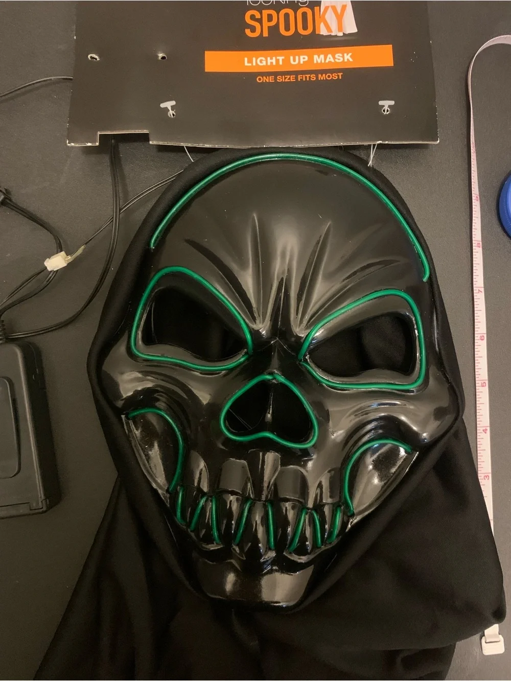 Black LED Neon Skull Mask - Green Glow